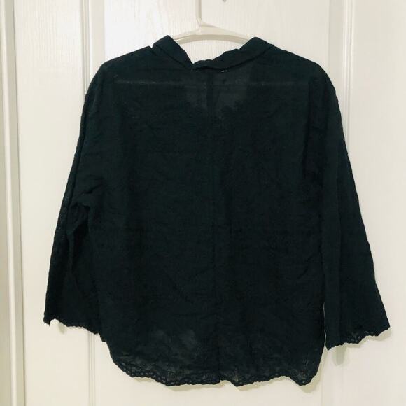 Solitaire Women's Button Up Shirt Embroidered Hi-Low Hem Long Sleeve Black Large - Picture 7 of 10